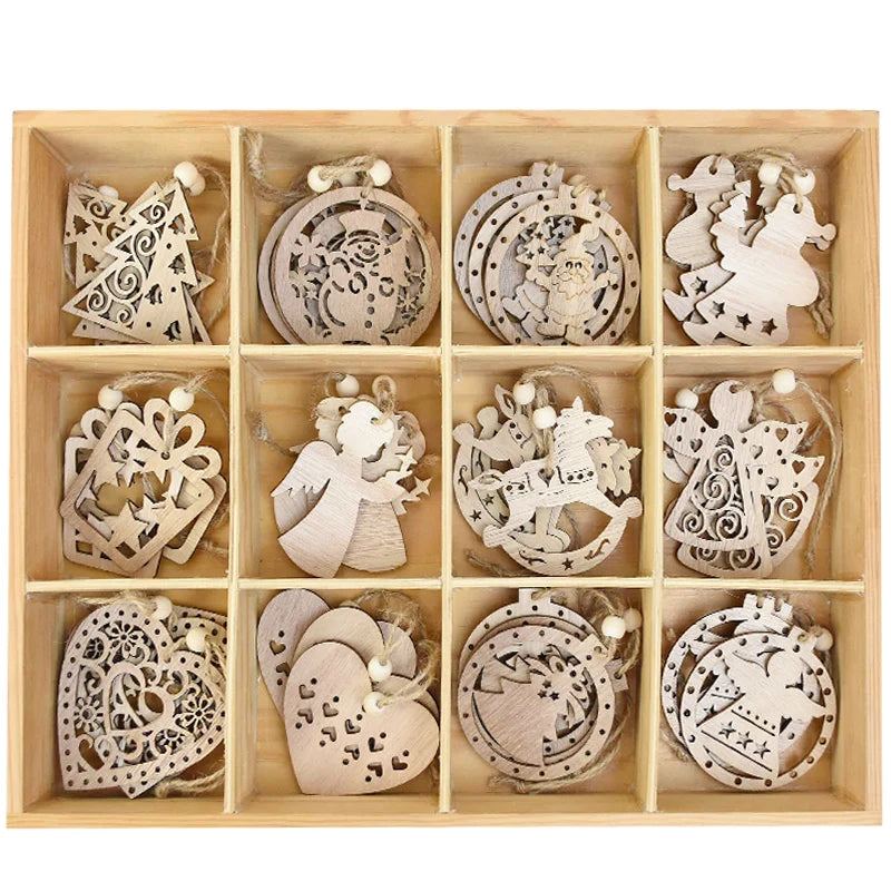 3pcs Vintage Christmas Wooden Ornaments – DIY Tree Pendants Christmas Tree Ornaments Babs