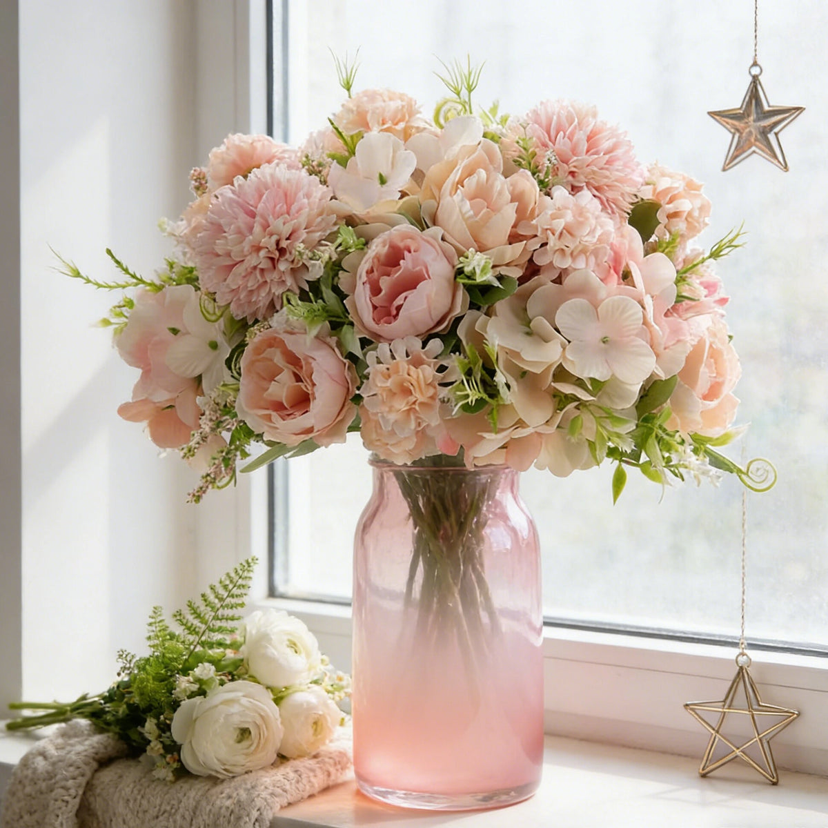 Silk Peony & Hydrangea Artificial Flower Bouquet | Wedding Decor Artificial Flower Bouquet Babs