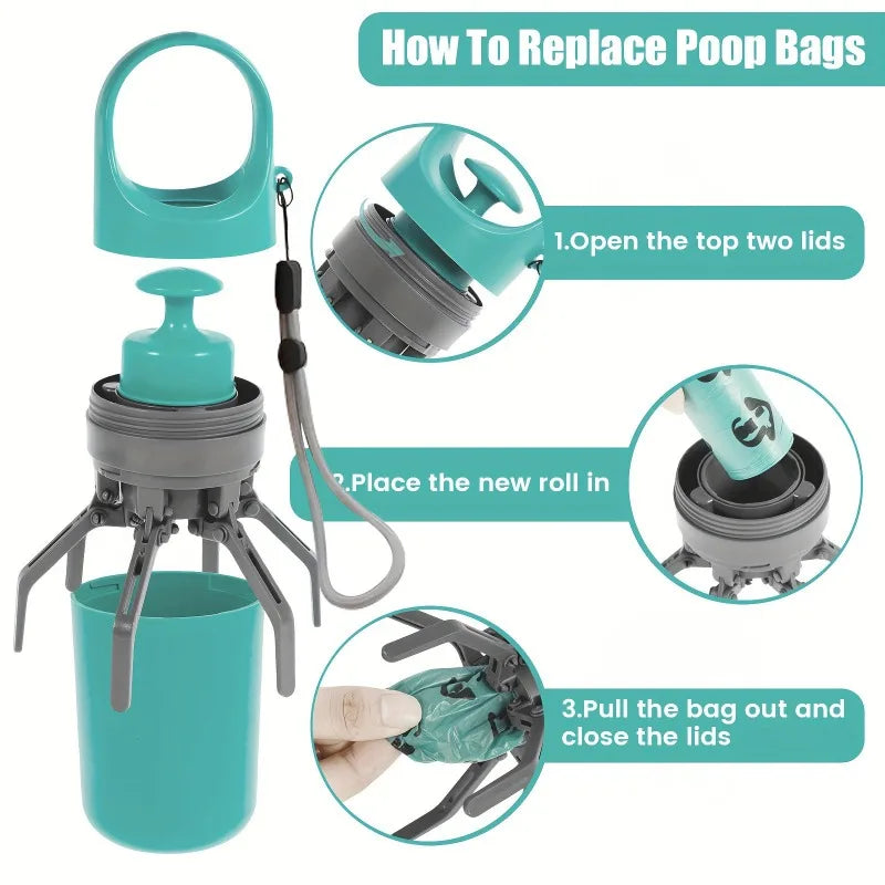 6-Claw Dog Poop Scooper with Leash Bag Dispenser | Outdoor Pet Waste Tool Dog Poop Scooper Babs