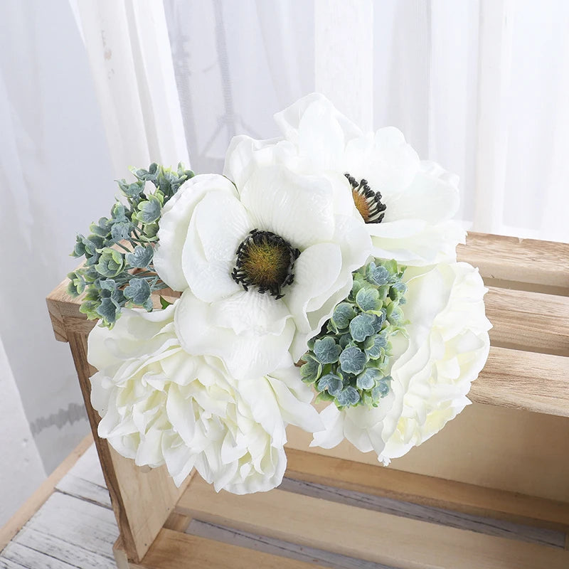 Silk Peony & Poppy Artificial Flower Bouquet | Home & Wedding Artificial Flower Bouquet Babs White