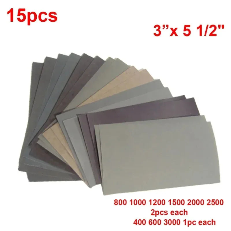 15-Piece Wet & Dry Sandpaper Set – 400 to 3000 Grit Abrasive Sandpaper Set Babs set