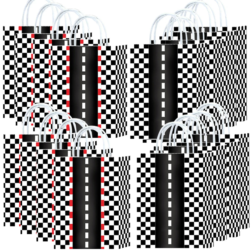 Racing Party Favor Bags | Black & White Checkered Treat Bags Party Favor Bags Babs