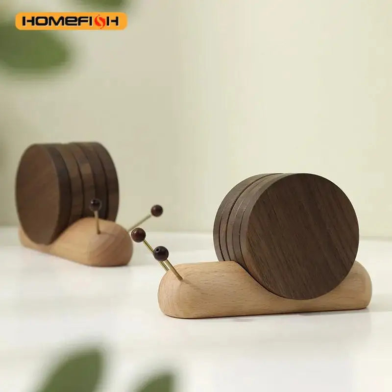 Snail Shaped Wooden Tea Coaster Set – Heat Insulation Cup Mat Wooden Tea Coaster Babs
