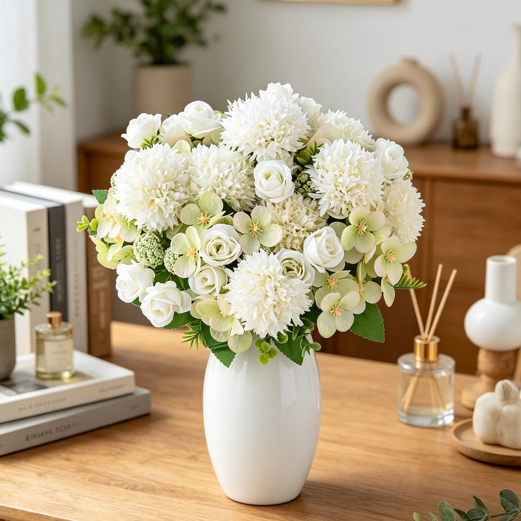 Artificial Silk Rose & Chrysanthemum Bouquet | Wedding Home Decor Artificial Flower Bouquet Babs