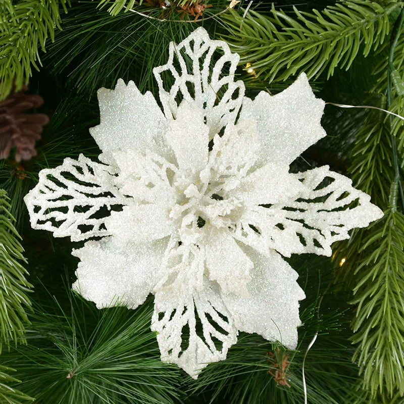5pcs Glitter Artificial Christmas Flowers – Tree & Home Decor Christmas Floral Picks Babs