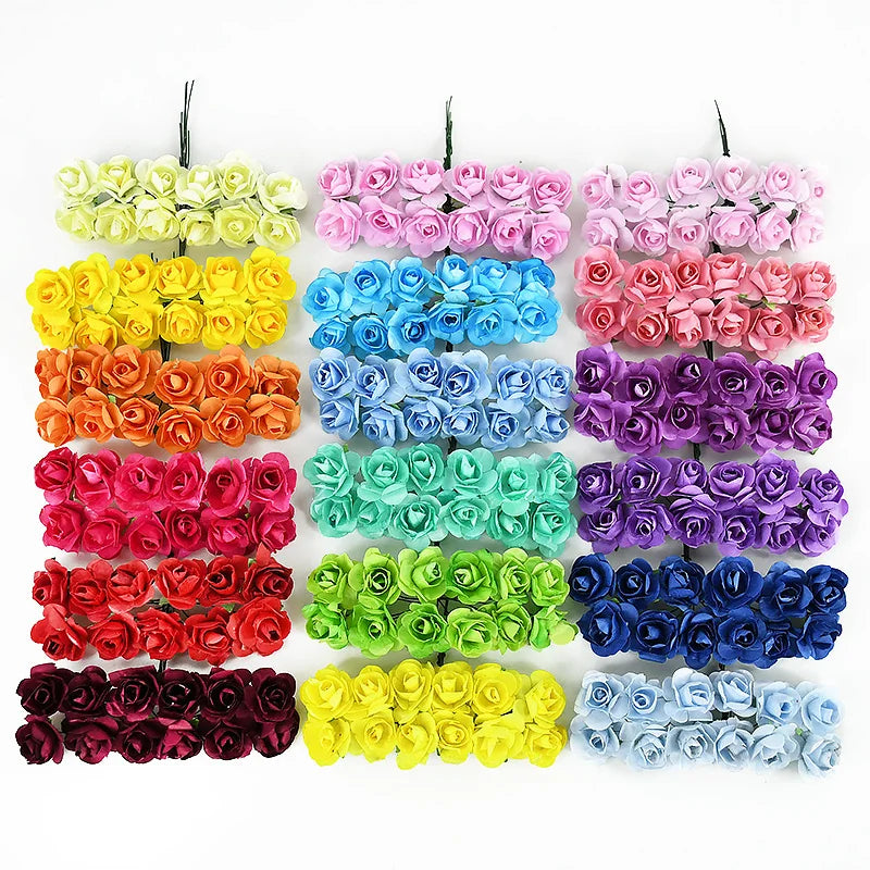 144pcs Mini 2cm Paper Rose Heads – Wedding & DIY Decor Artificial Flower Heads Babs