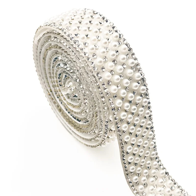 90cm Self-Adhesive Pearl Rhinestone Ribbon | DIY Craft Trim Craft Embellishment Trim Babs Width 2cm
