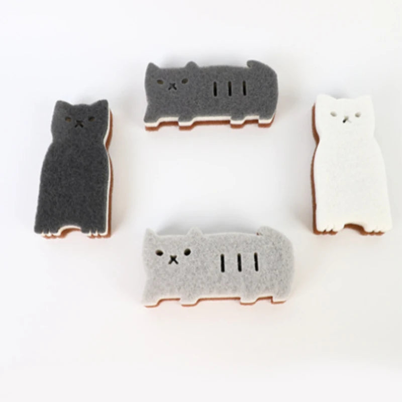 4-Piece Cute Cat Kitchen Sponge Set – Durable Dish Scrubber Kitchen Cleaning Sponge Babs