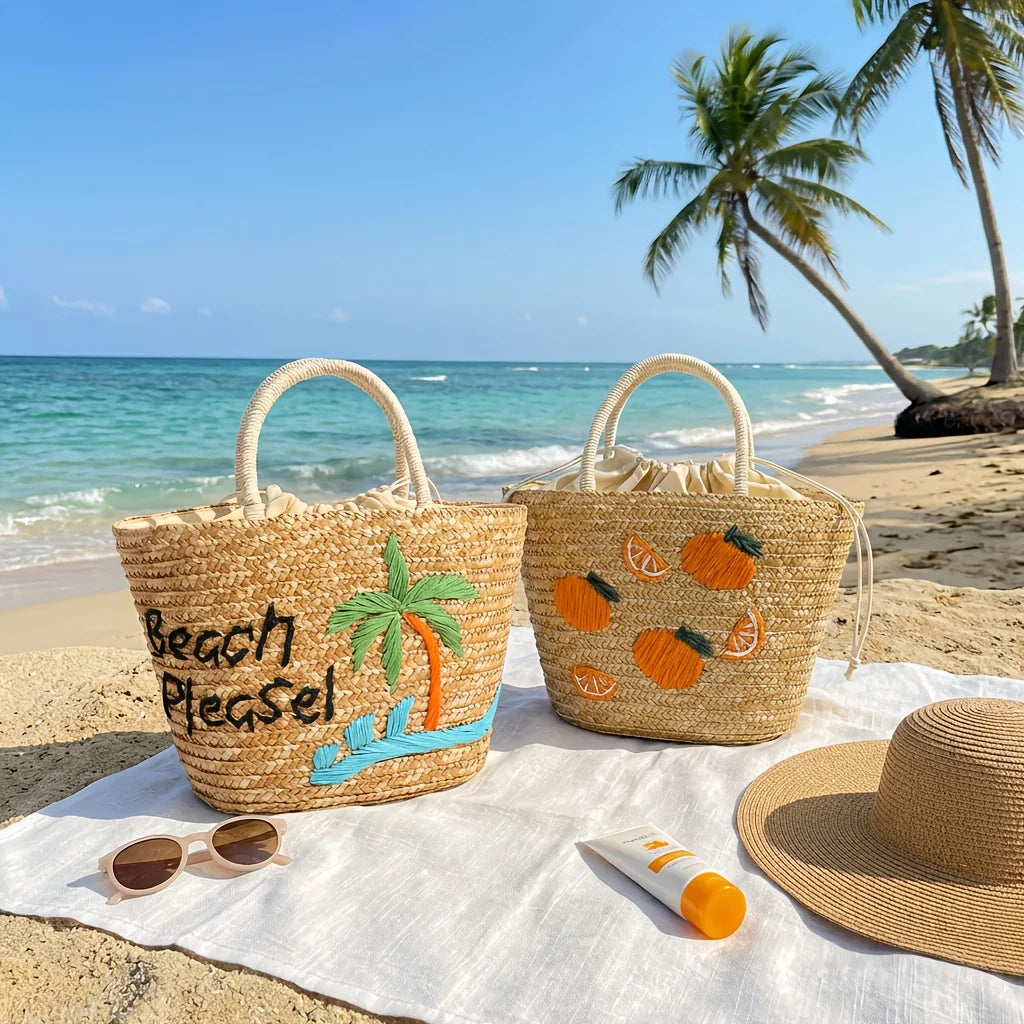 Bohemian Handwoven Straw Tote – Embroidery Beach Shoulder Bag Woven Straw Tote Bag Babs