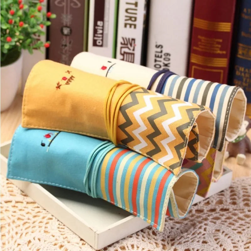 Canvas Roll-Up Pencil Case & Makeup Brush Storage Bag Canvas Pencil Roll Bag Babs