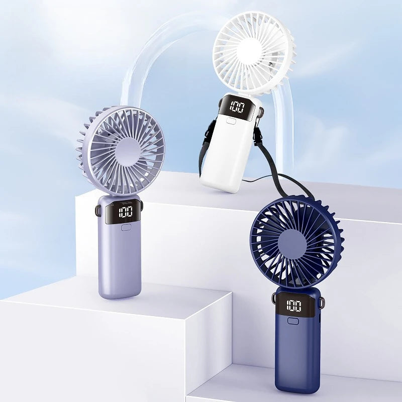 USB Rechargeable Foldable Mini Fan with Digital Display Handheld Mini Fan Babs