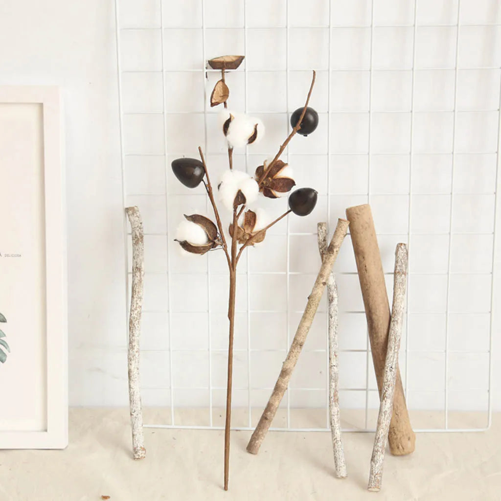 Artificial Cotton Branch Stems 4 Heads 49cm – Floral Decor Artificial Flower Stem Babs