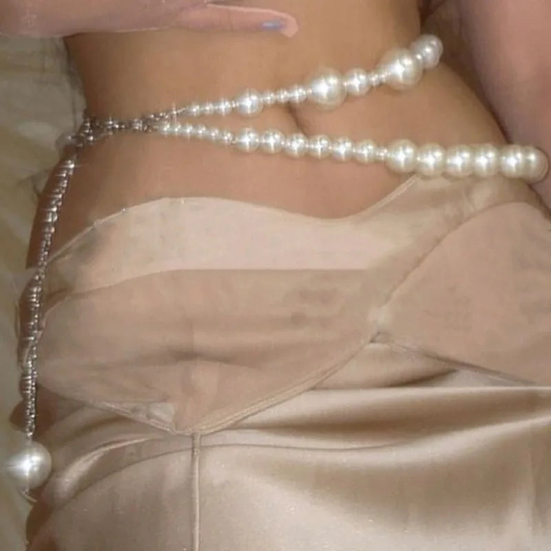 Pearl Geometric Double Waist Chain – Women's Metal Body Chain Body Waist Chain Babs