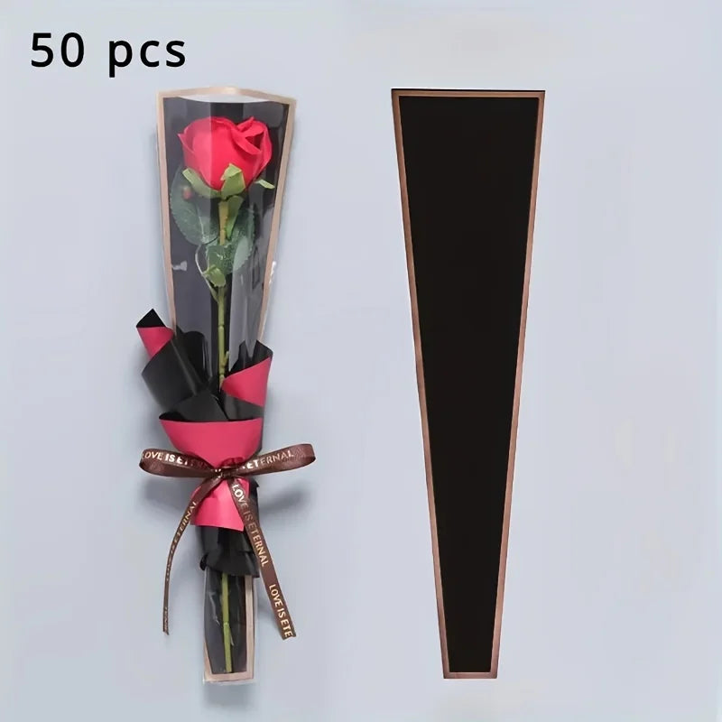 50pcs Transparent Rose Flower Bouquet Packaging Bags Floral Packaging Bags Babs black50pcs