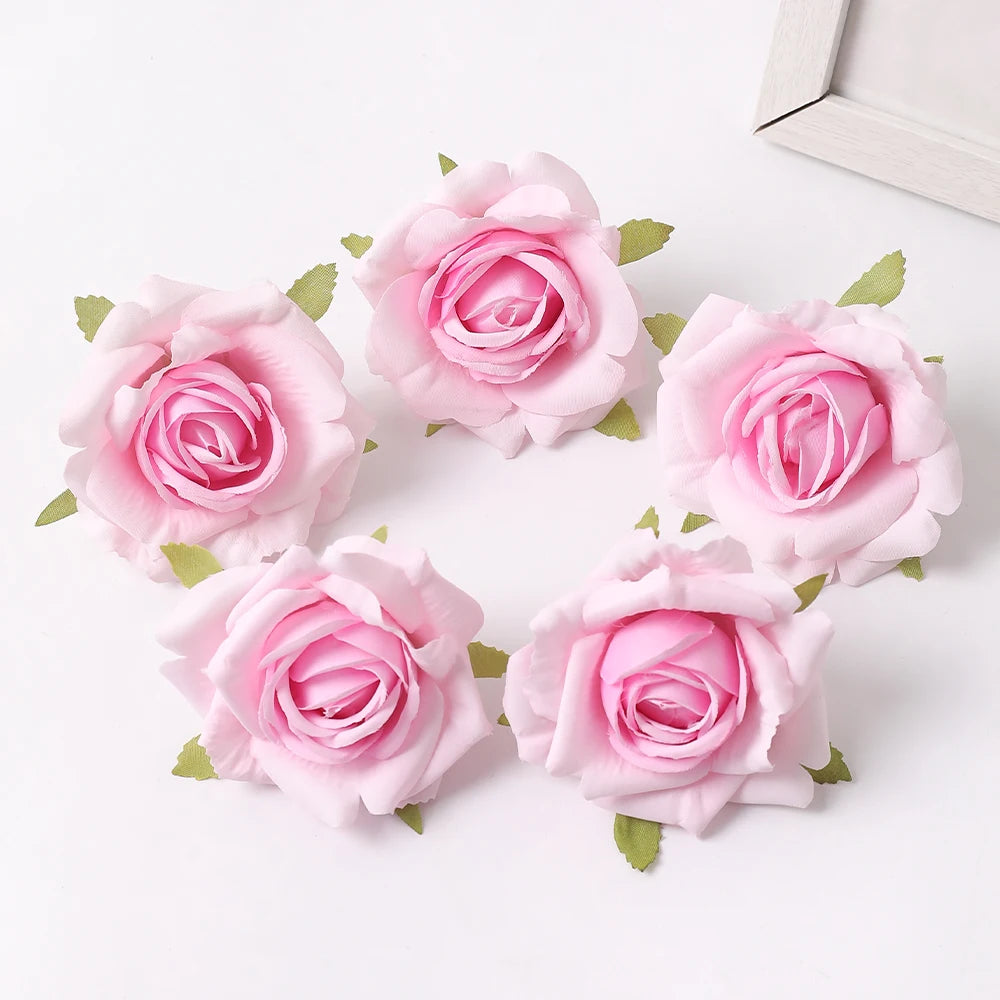 Silk Rose Artificial Flower Heads 7cm – Wedding & Home Décor Artificial Silk Flowers Babs Rose Pink 10Pcs