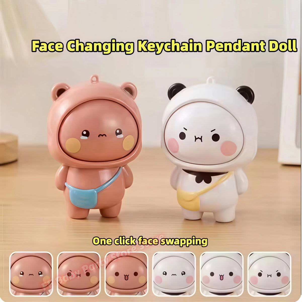 Kawaii Panda Bubu & Yier Face Changing Keychain Doll Keychain Pendant Doll Babs