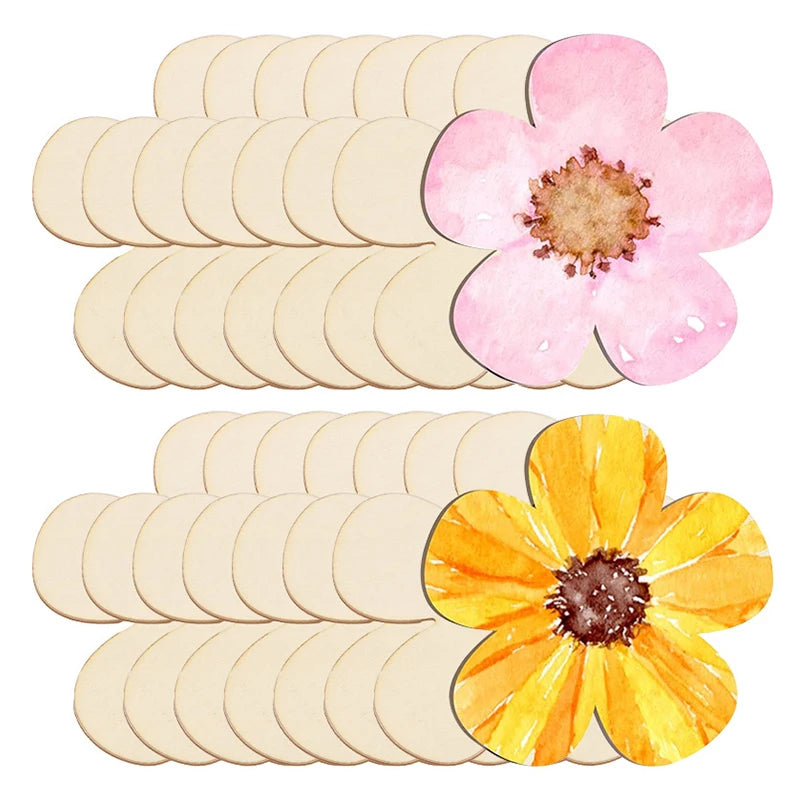 Unfinished Wooden Flower Discs – DIY Blank Wood Ornaments 10/20pc Wooden Craft Blanks Babs