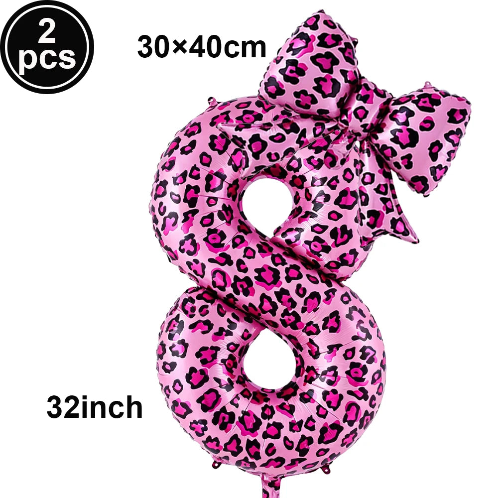 32" Pink Leopard Number Foil Balloons with Bow – Party Decor Party Foil Balloons Babs A-8 As pictures show