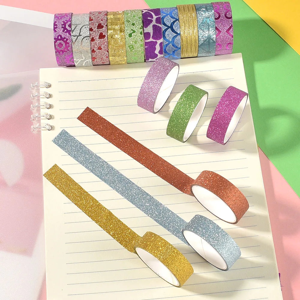 10pcs Glitter Washi Tape Set – DIY Scrapbook & Journal Craft Decorative Washi Tape Babs