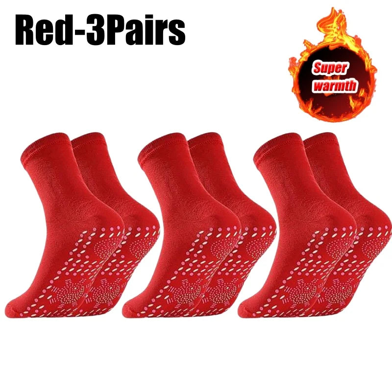 Magnetic Therapy Massage Socks – Warm Non-Slip Winter Socks Magnetic Therapy Socks Babs Red-3Pairs