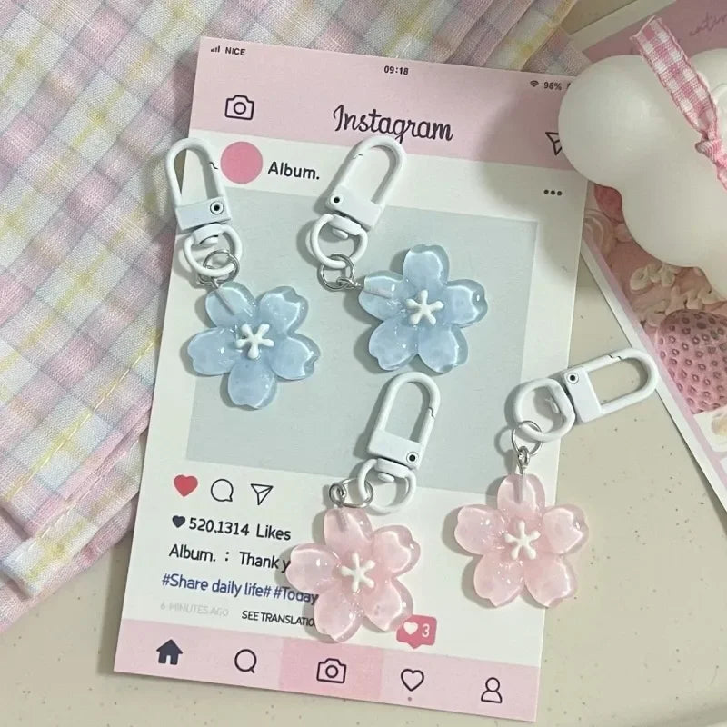 5-Pack Cherry Blossom Flower Keychain Charms | Resin Pendants Keychain Charm Set Babs