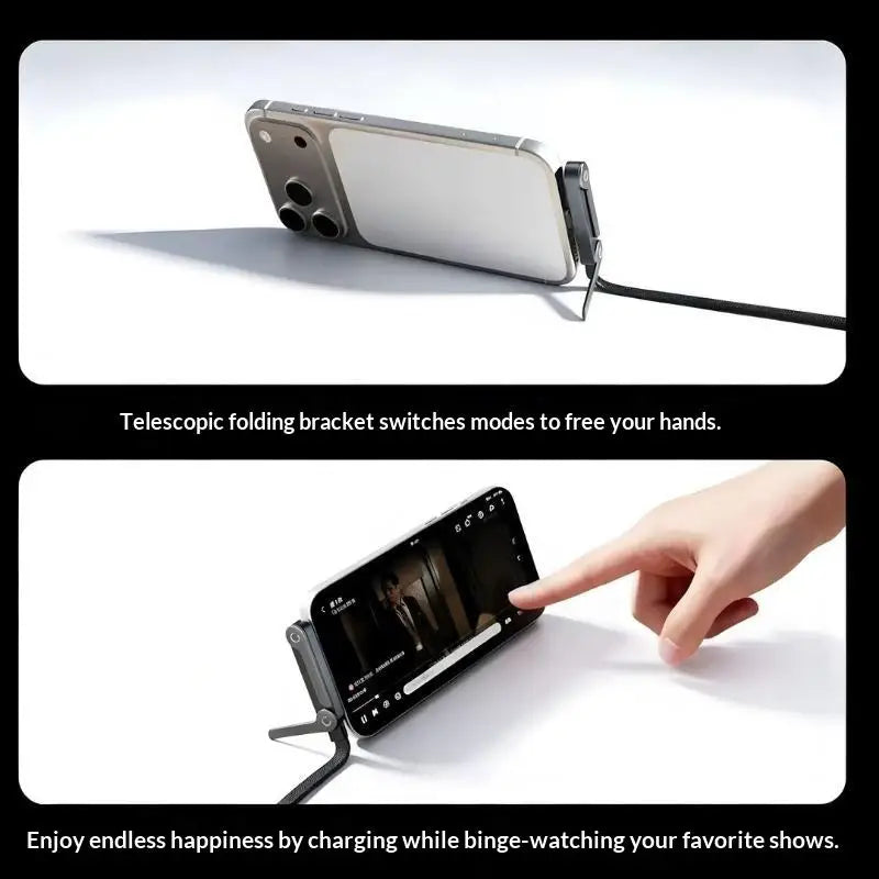 240W USB-C Fast Charging Cable with Foldable Phone Stand USB-C Charging Cable Babs