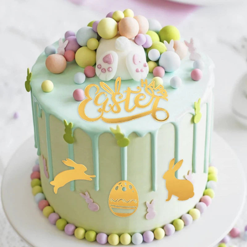 5Pcs Easter Bunny Gold Acrylic Cupcake Toppers – Party Decor Cupcake Toppers Babs