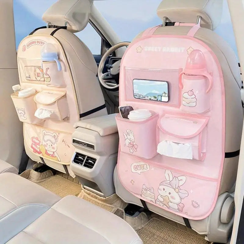 Cartoon Car Seat Back Organizer & Kick Mat – Bear & Bunny Car Seat Organizer Babs