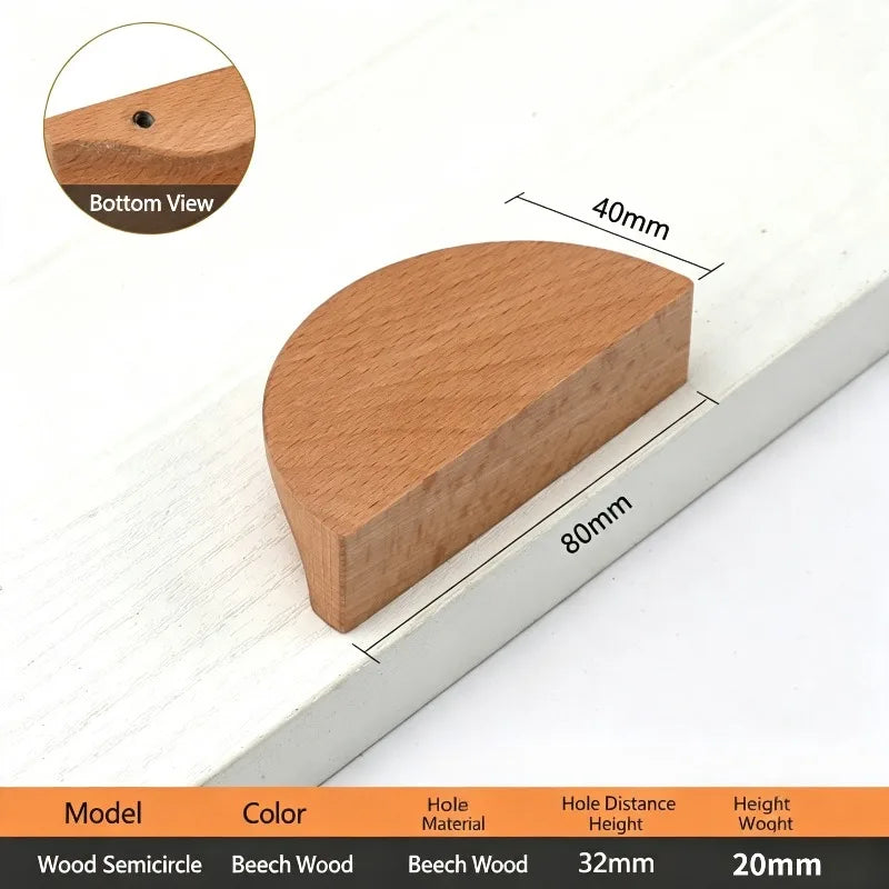 Walnut & Beech Wood Semicircular Cabinet Drawer Pull Handle Cabinet Pull Handle Babs 1Pc-32mm 1