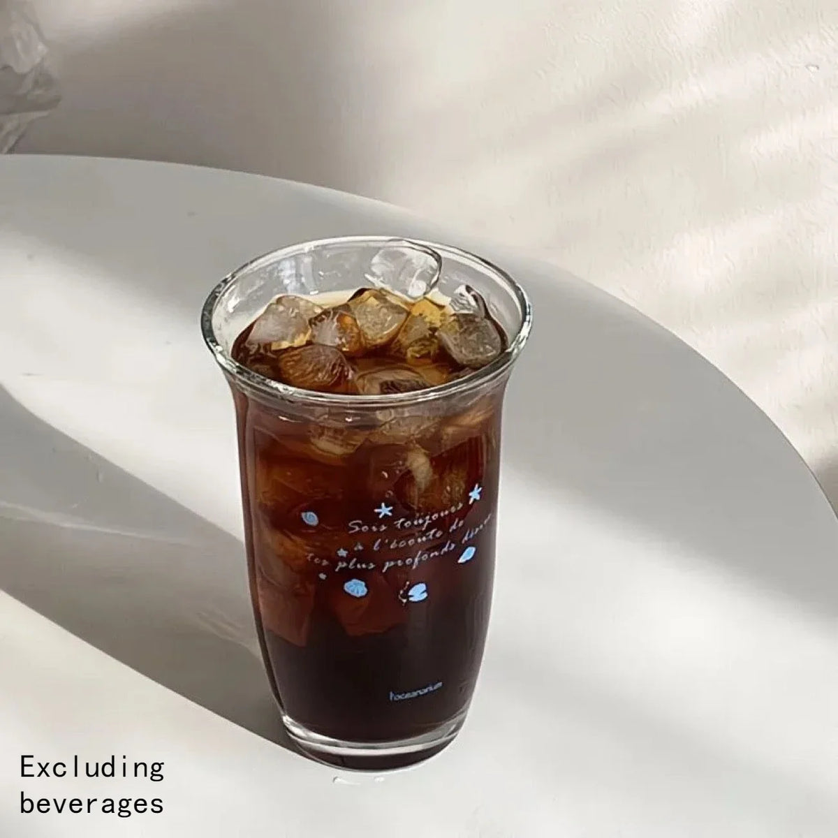 Vintage Ocean Seashell Print Glass Cup | Cold Brew & Iced Drinks Printed Glass Cup Babs blue 1 301-400ml