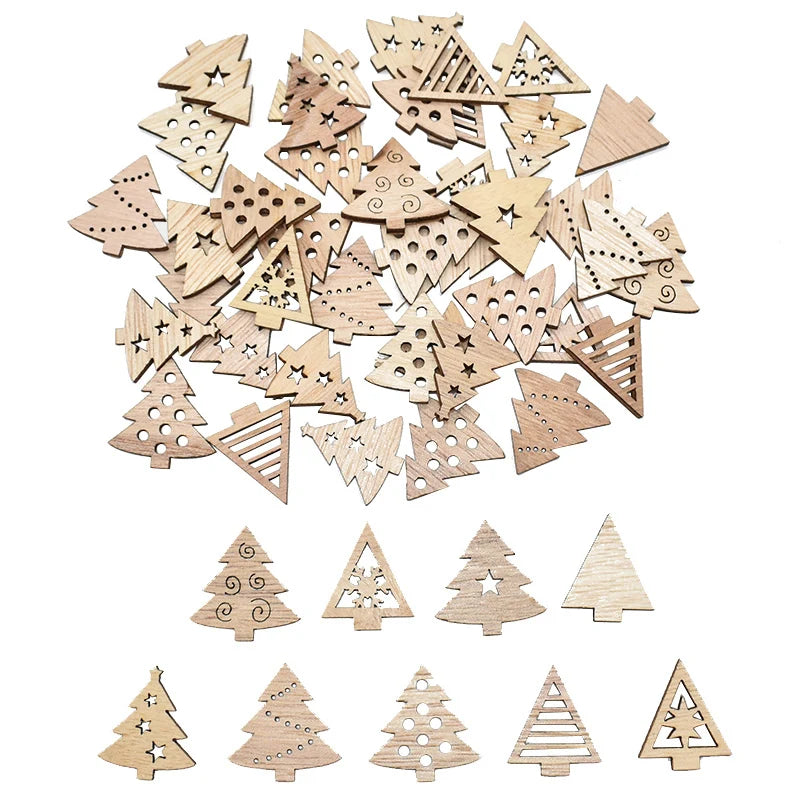 50Pcs Natural Wood Christmas Ornaments – DIY Holiday Craft Set Christmas Ornaments Babs E