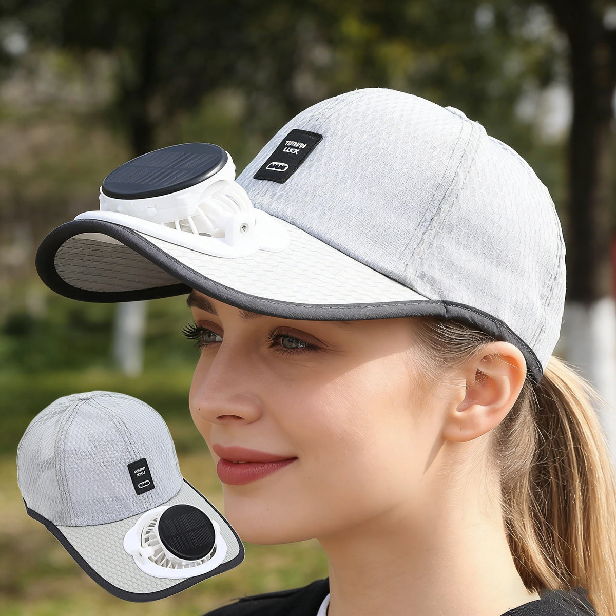 Solar Fan Cap – Breathable Mesh Outdoor Baseball Hat Unisex Solar Fan Hat Babs Light Grey 1PC