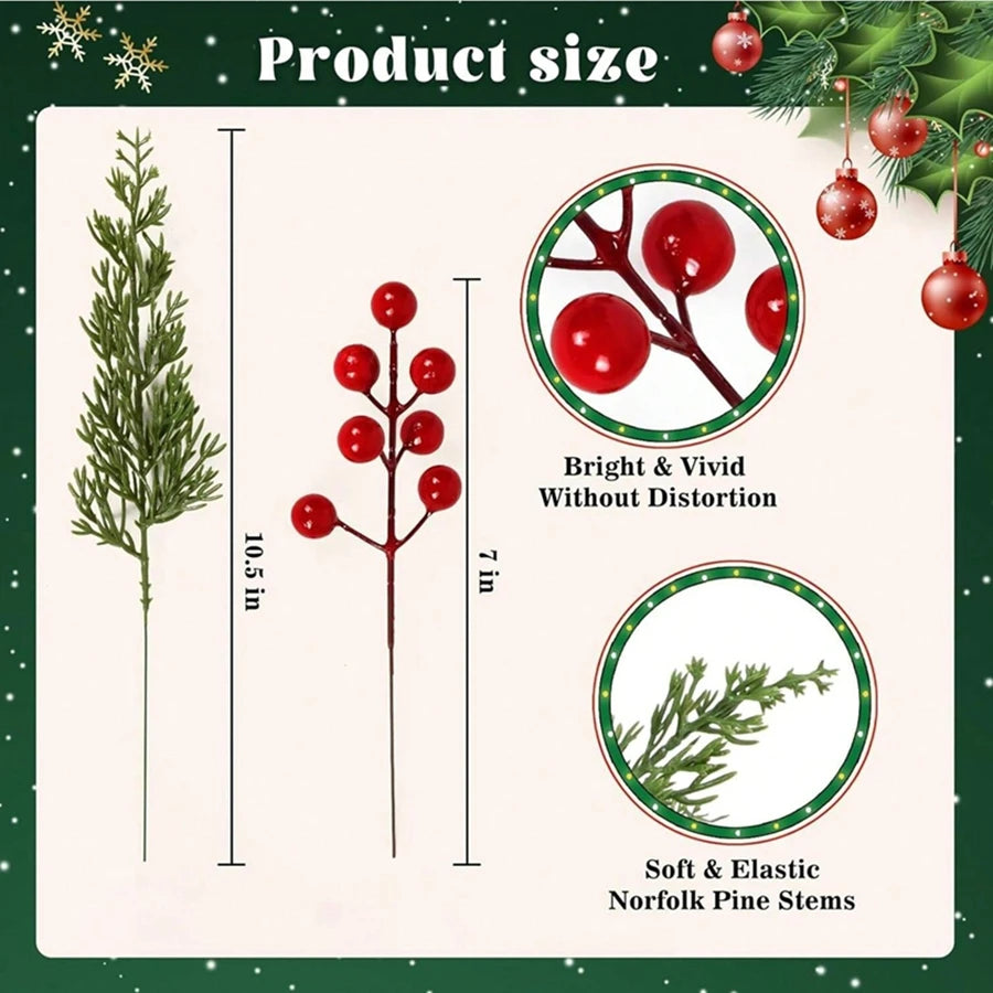Artificial Holly Red Berry Picks 40/80 Pcs – Christmas Décor Artificial Berry Picks Babs