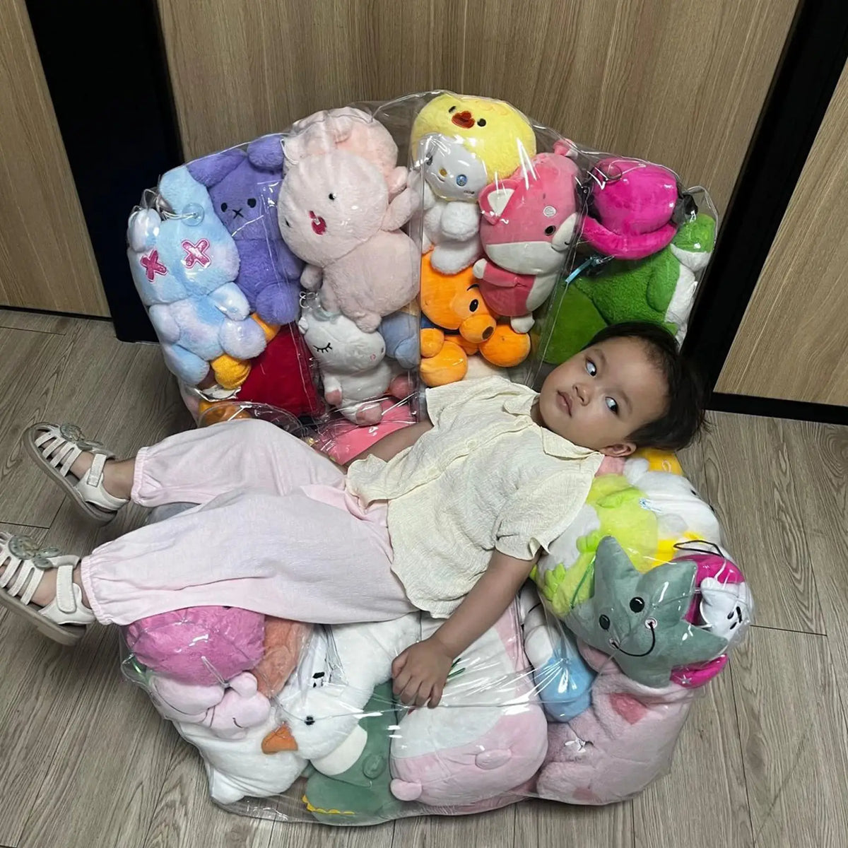 Kids Stuffed Animal Storage Bean Bag Chair – Clear PVC Zipper Toy Storage Bag Babs
