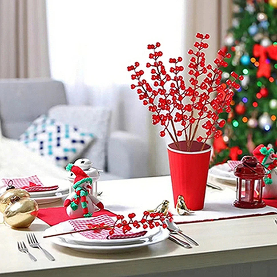 Artificial Holly Berry Branches 5/10 Pcs – Christmas Home Decor Artificial Holiday Branches Babs