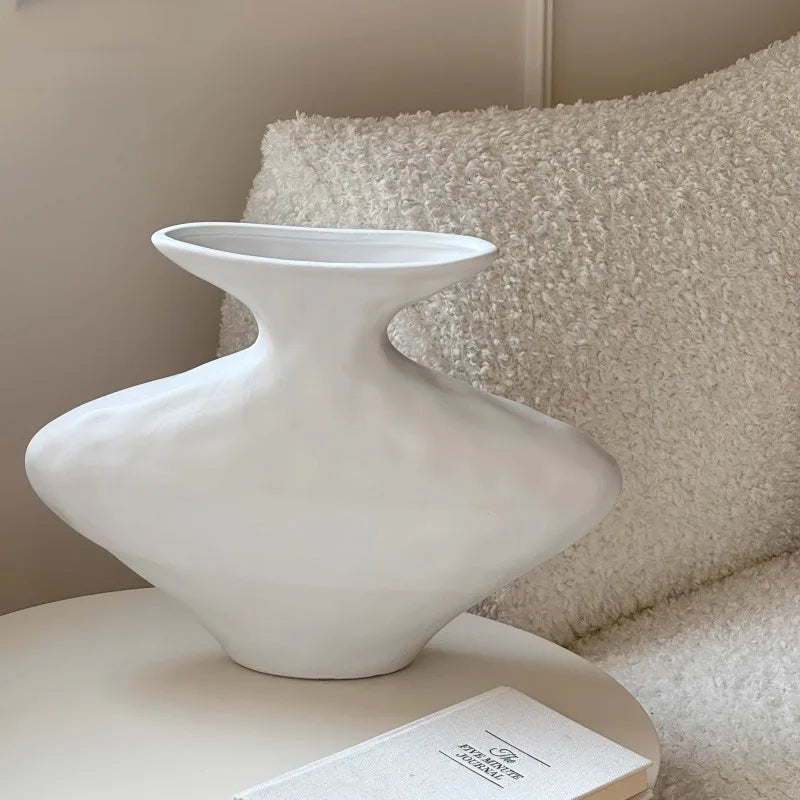 Modern Ceramic Vase | Elegant Hydroponics Flower Bottle Décor Decorative Ceramic Vase Babs White-Large