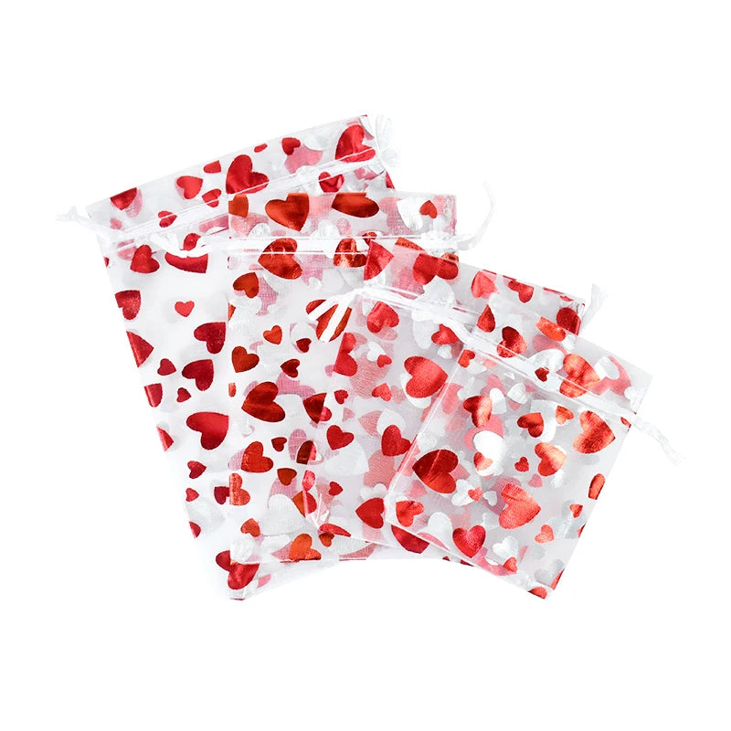 20pcs Red Heart Organza Gift Bags – Wedding & Party Pouches Organza Gift Bags Babs