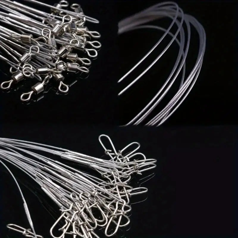 24pcs Stainless Steel Fishing Leaders with Swivels & Snaps Fishing Leaders Babs