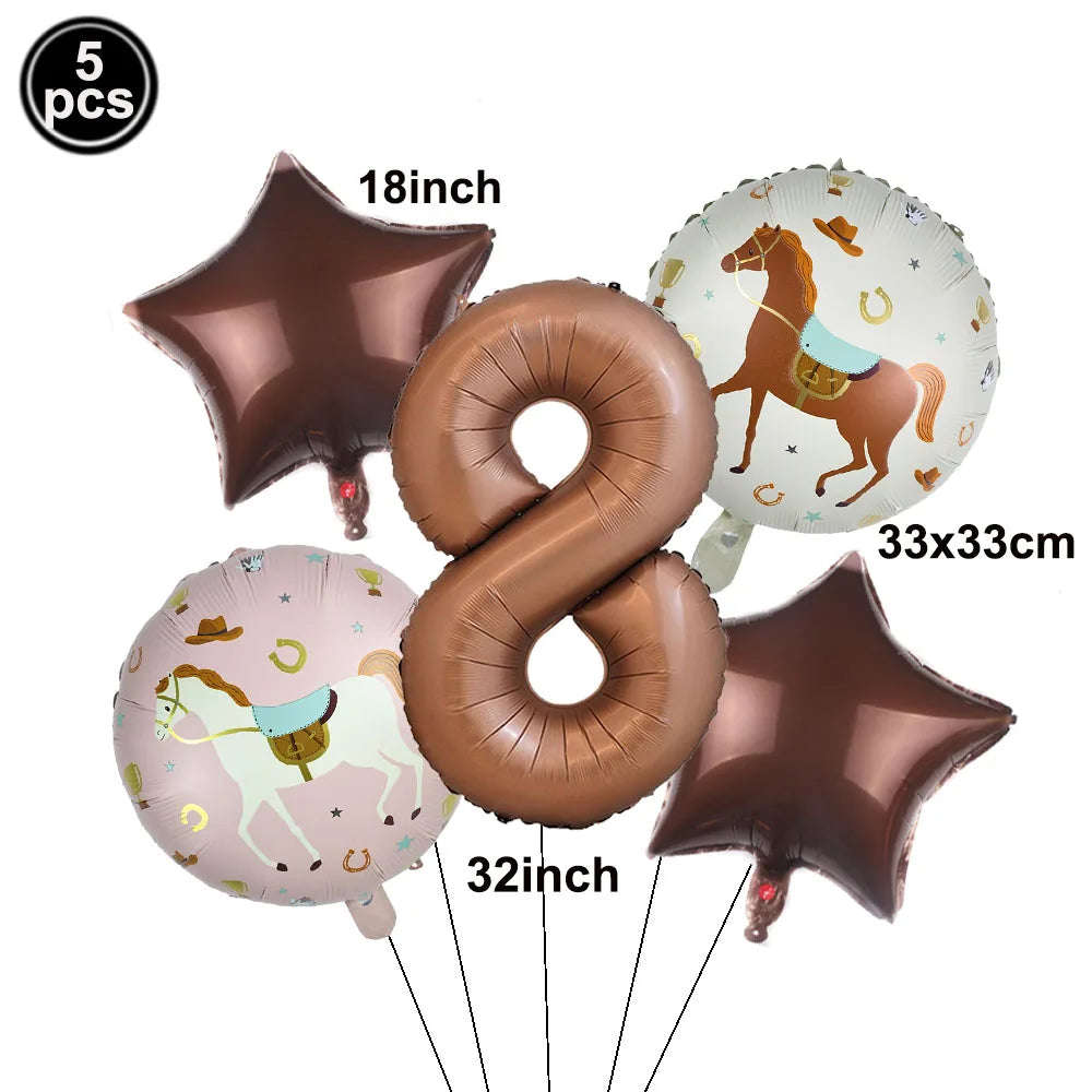 5pc Western Cowboy Horse Foil Balloon Set – Party Decor Party Foil Balloons Babs number 8 As show