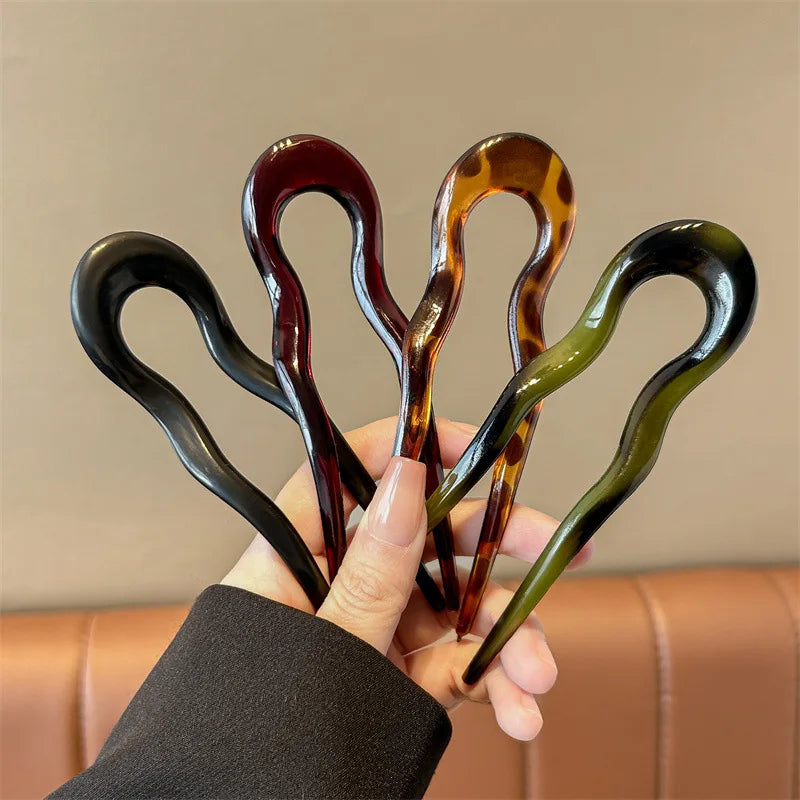 U-Shaped Tortoiseshell Hair Fork – Acetate Hair Stick for Women Hair Fork Stick Babs