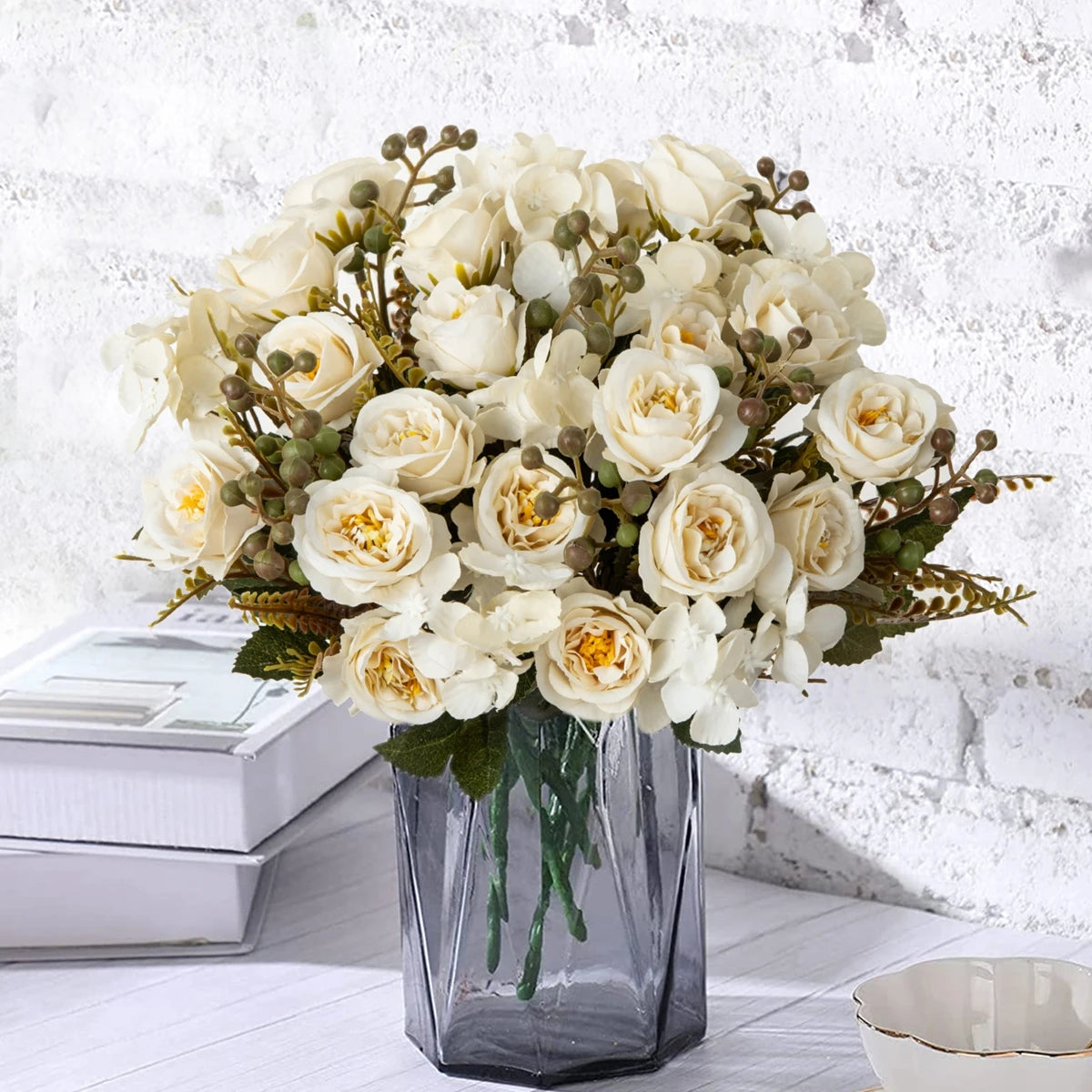 Silk French Rose Artificial Flower Bouquet – Wedding & Home Decor Artificial Flower Bouquet Babs