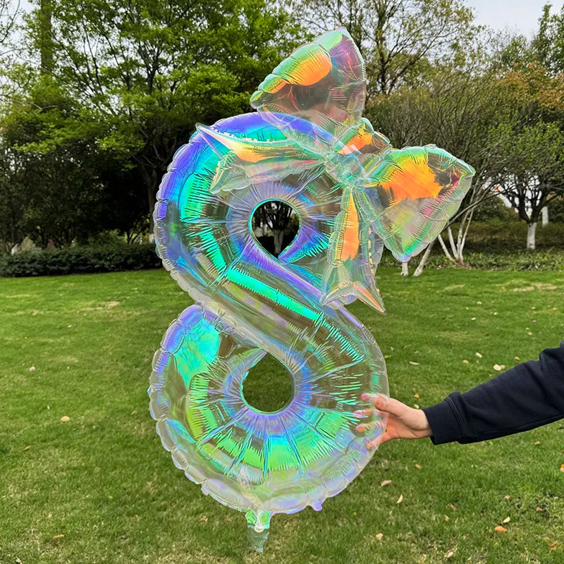 40" Colorful Number Foil Balloons with Bow | Birthday Party Decor Foil Number Balloon Babs 8 40Inch