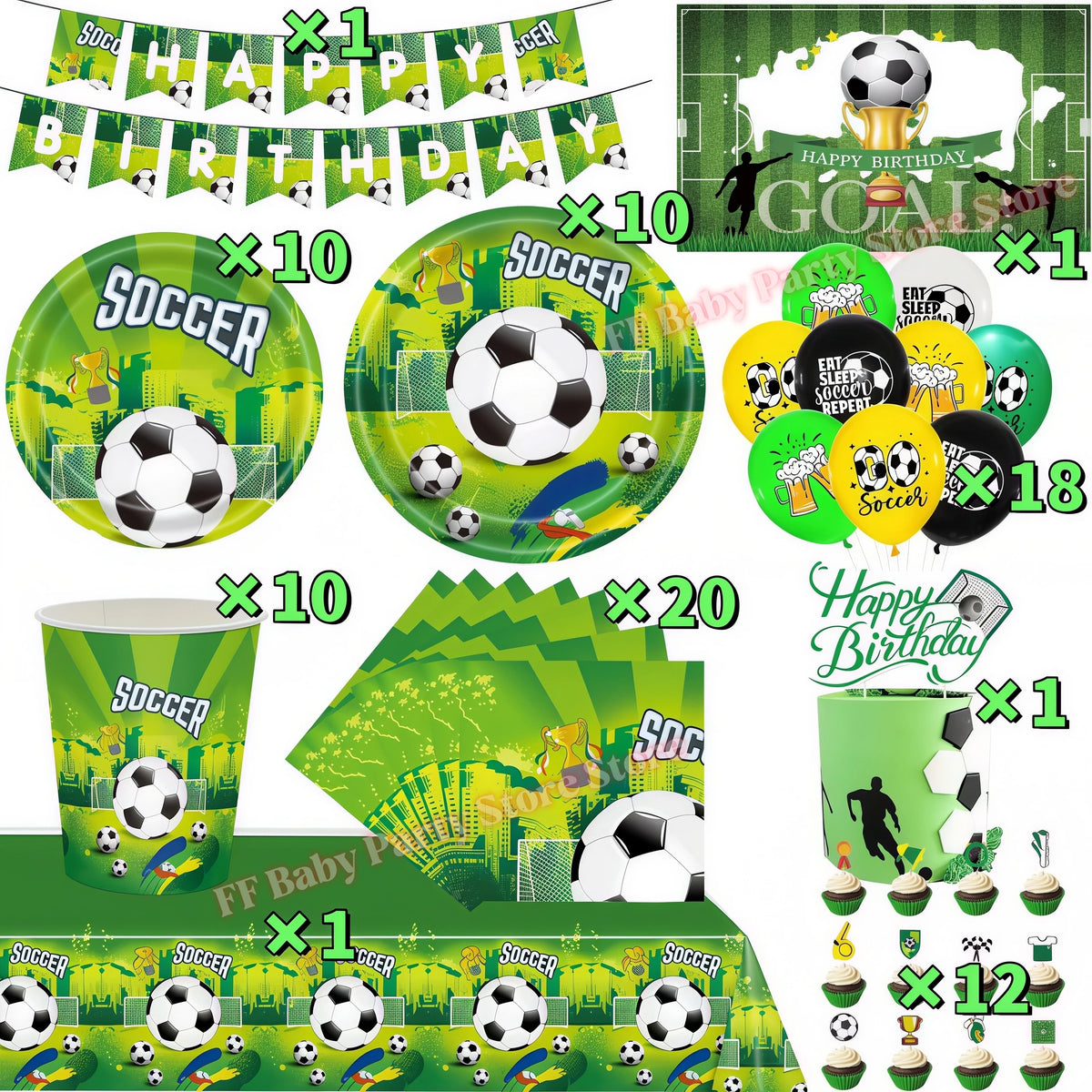 Soccer Football Birthday Party Decorations – Balloons, Plates & Cups Party Decoration Kit Babs 84pcs