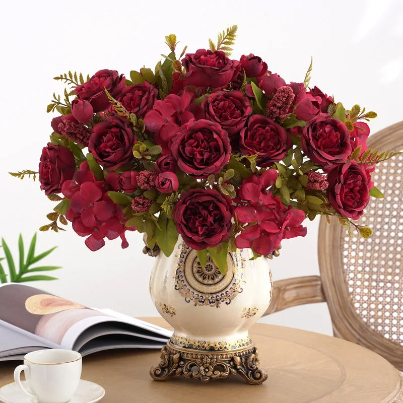 Artificial Silk Peony Hydrangea Bouquet – Wedding & Home Décor Artificial Flower Bouquet Babs