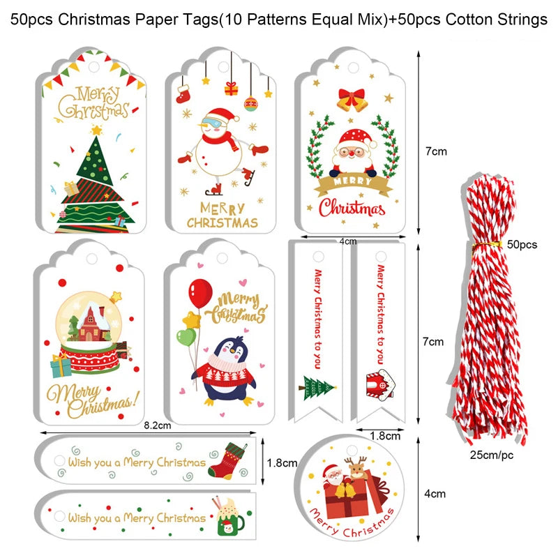 48/50Pcs Christmas Kraft Paper Gift Hang Tags – Santa Decor Holiday Gift Tags Babs 50pcs-set4