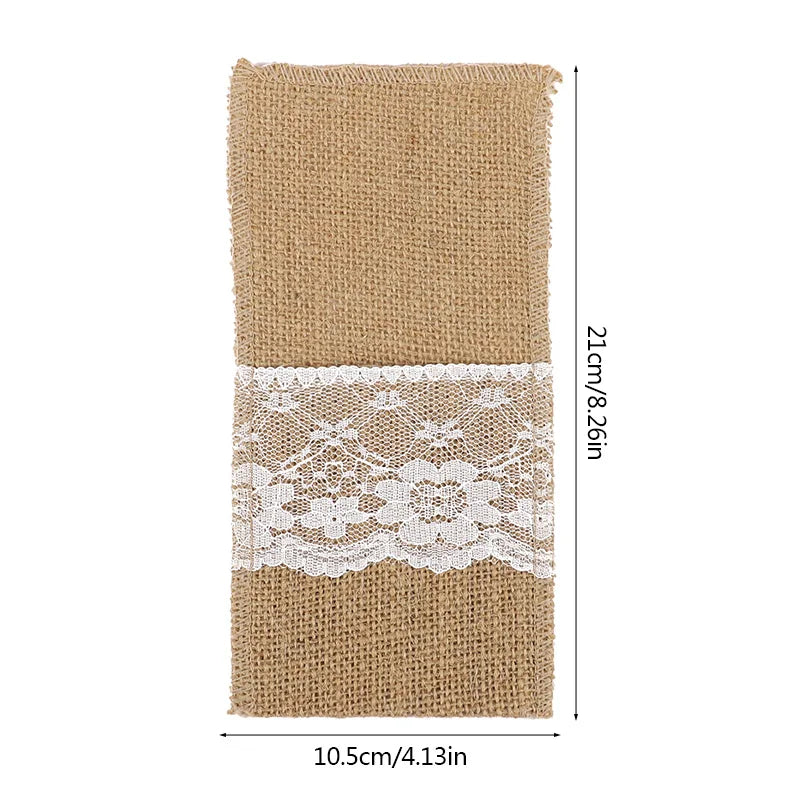 Rustic Burlap Cutlery Holder Bags | Wedding & Party Table Decor Cutlery Holder Bags Babs