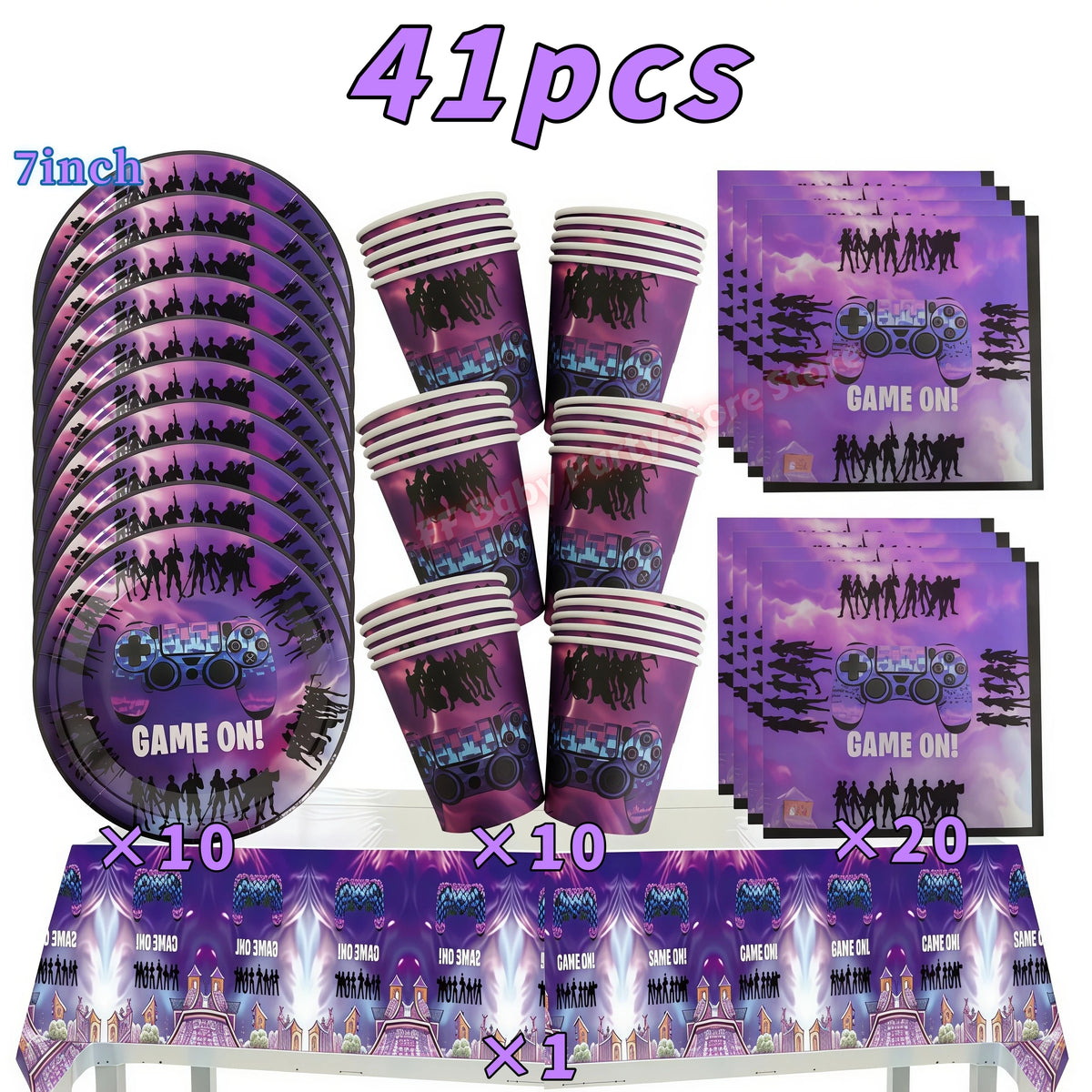 Video Game Birthday Party Supplies – Tableware, Balloons & Decor Party Tableware Set Babs 41pcs