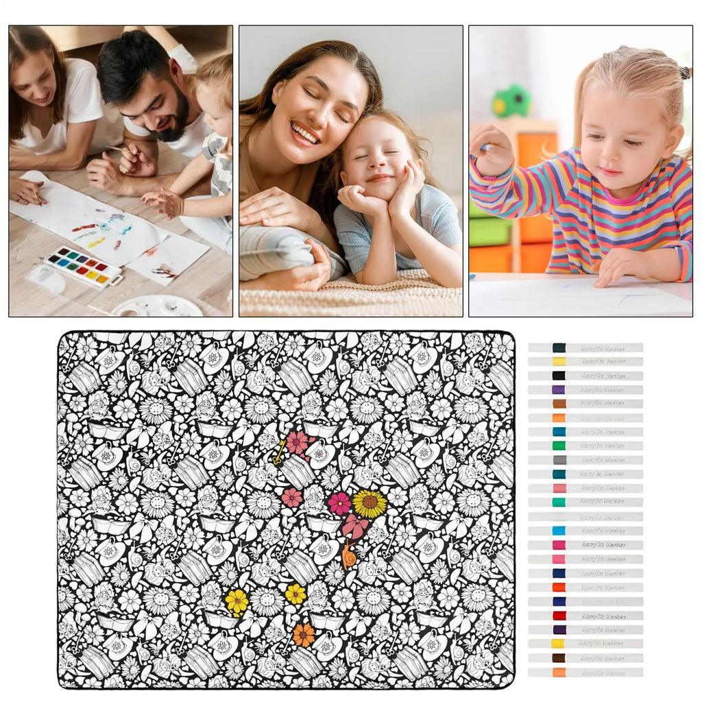DIY Coloring Doodling Blanket + 24 Markers – Washable Art Gift DIY Coloring Blanket Babs