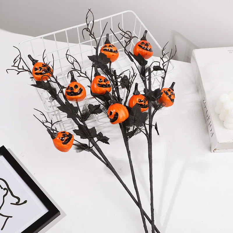 Halloween Artificial Pumpkin Maple Leaf Branch Stems 1/3/5 Pcs Halloween Floral Stems Babs