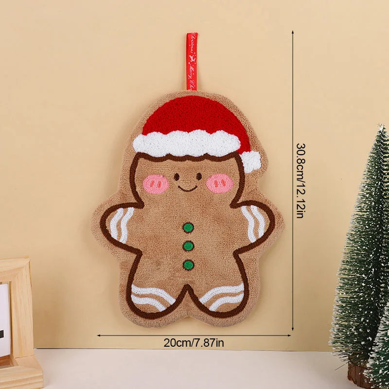 Christmas Coral Fleece Hand Towel – Gingerbread Man & Snowman Holiday Hand Towel Babs Gingerbread Man